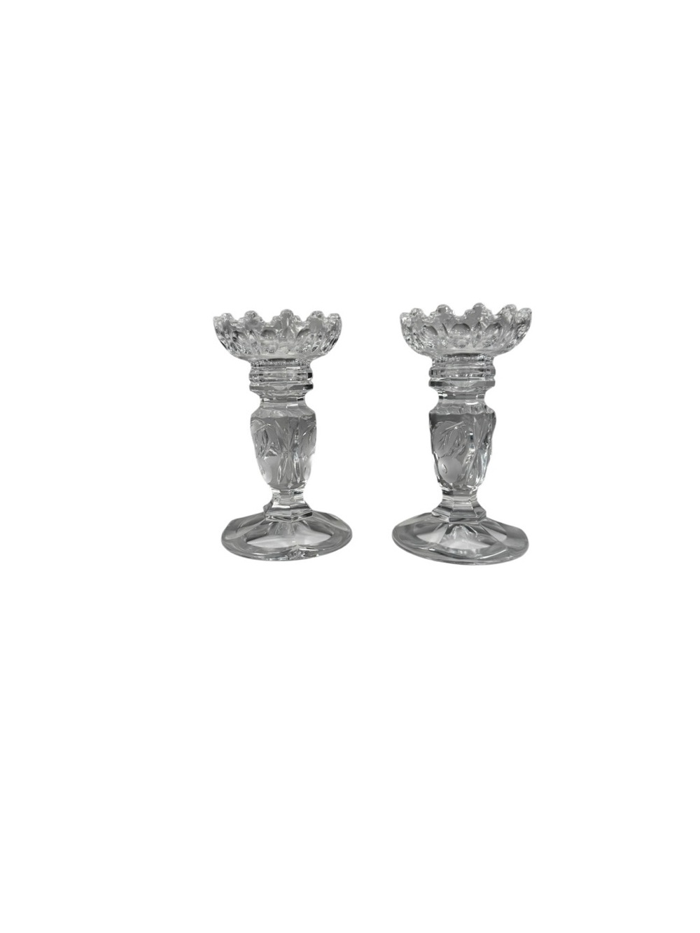 Vintage Clear Pressed Glass Candlestick Holders Set of 2 Floral Pedestal Decor